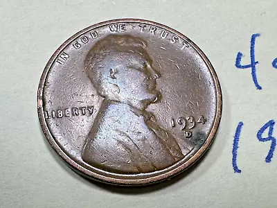 1934 D Lincoln Wheat Penny Cent 4808n • $2