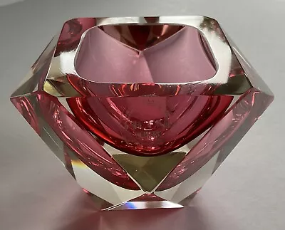 Pink Vintage 1980’s Murano Glass Italy Faceted Art Glass Bowl With PICONE Label • £35