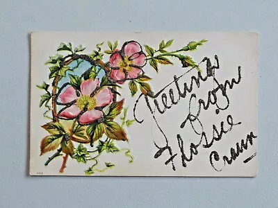 Vintage Embossed Flowers Greetings Frm Flossie Glitter Embellished Postcard 7568 • $3