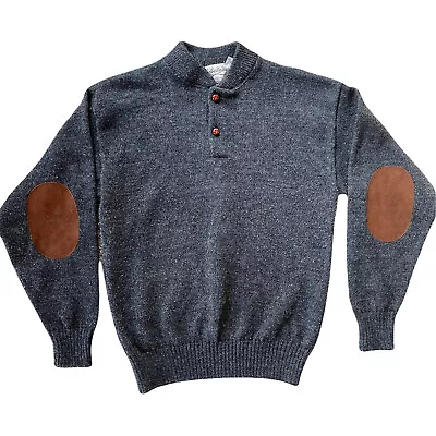 Cabelas Mens Wool Blend Gray Henley Hunting Sweater Size M Tall USA Elbow Patch • $37.99