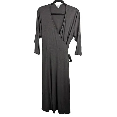 J. Jill Womens Wrap Knee Length Dress Size L Ribbed 3/4 Sleeve V-Neck Grey • $33.20