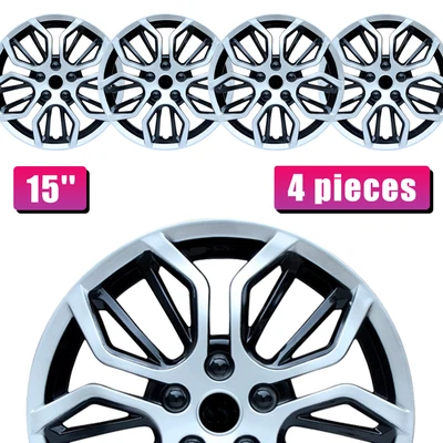 $45.92 • Buy 1 Set Of 4 Hub Caps 15  Covers Full Rim Snap On Fit R15 Steel Rims Blue Silver