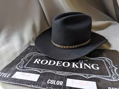 Vintage RODEO KING Cowboy Hat 5X FUR FELT Black 6-7/8 Western PRO Rodeo • $159.95