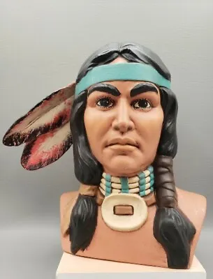 Vintage Indian Chief Native American Statue PROVINCIAL MOLD Ceramic Bust Head 9  • $34.96