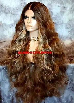 40'' Lace Front Full Wig Long Wavy Layered Balayage Ombre Brown Blonde Mix Nwt • $79.84