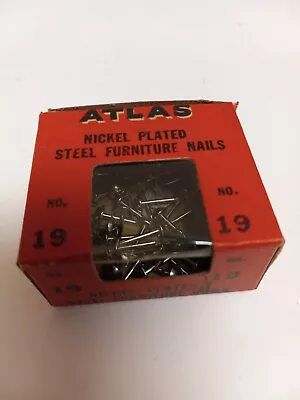 #19 Furniture Tacks Nickle Plated Steel Vintage 25pc Box MADE IN USA-ATLAS Tack • $5.25