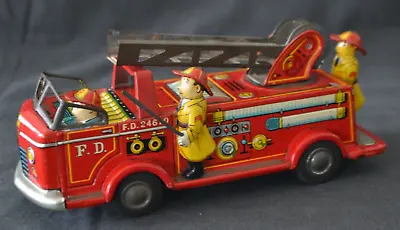 VINTAGE TIN LITHO FRICTION DRIVE FIRE TRUCK  By T.N.  Made In Japan • $19.50