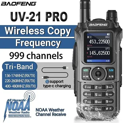 Baofeng UV-21 Pro Tri Band Wireless Copy Frequency Walkie Talkie Ham Radio • £33.99