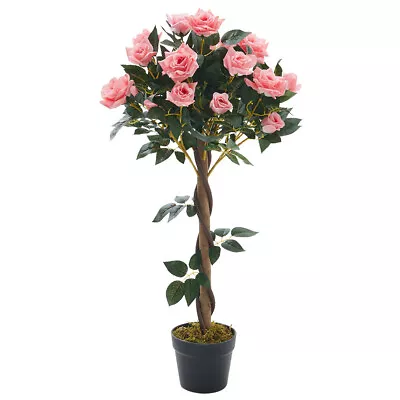 Artificial Rose Flower Tree Fake Plant In Pot In/Outdoor Home Office Garden Deco • £30.95