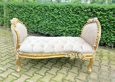 A New French Louis XVI Style Chaise Bench Or Settee In Tan With Gold • $1750