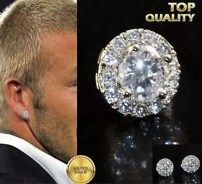 Mens Womens Luxury White Gold Filled Round 9mm Simulated Diamonds Stud Earrings • £9.99