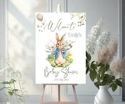 Personalised Peter Rabbit Baby Shower Welcome Sign A3 Poster Banner Backdrop • £8.99