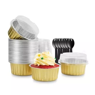 Mini Aluminum Foil Baking Cups With Lids And Sporks 50pcs 5oz Disposable Muf... • $25.49