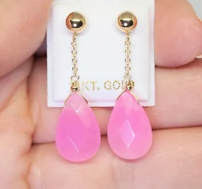 14K Solid Yellow Gold Cable Chain Natural Faceted Morganite Push Back Earrings • $64