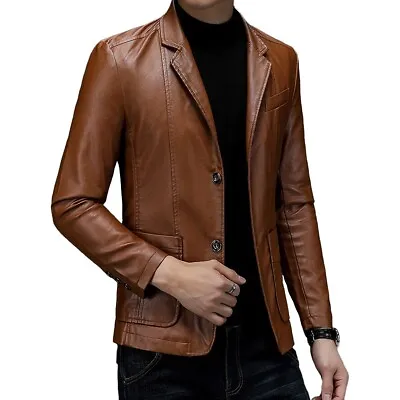 Men S Leather Blazer Coat Jacket Genuine Sheepskin Single-Breasted Korean Style • $95