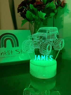Personalised MONSTER TRUCK Nursery Room Custom Name Kids Gift 3D LED Night Lamp • $39.99