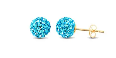 9ct Yellow Gold Baby Blue Crystal 8mm Stud Earrings • £33