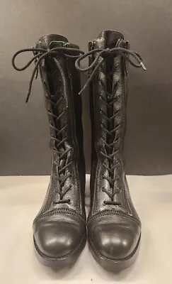 Via Spiga Black Leather Zipper & Lace Up Women's Boots 10 M Calf Height EUC • $74.96