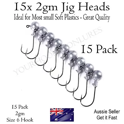 15x Jig Heads 2gm Size 6 Hook Jighead For Soft Plastics Gulp Zman Bream Lures • $7.95