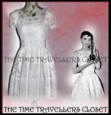 $41.19 • Buy TOPSHOP Cream White Vtg 50s 60s Hepburn Floral Spot Lace Skater Dress UK10 12 14