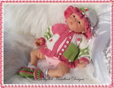 Babydoll Handknit Designs Knitting Pattern Jacket & Sunhat Set 16-22  Doll/0-3m • £3.99