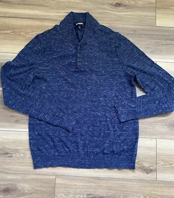 EXPRESS Men's 1/4 Button Mock Neck Pullover Sweater Size M Navy Blue Cotton • $15.12