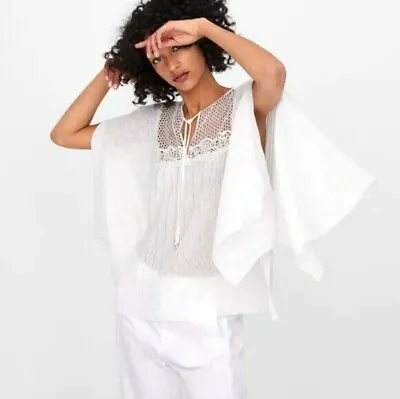 $21.99 • Buy WOMEN'S ZARA  White Flowy Embroidered Top Women's Size XS S 5189/166/250