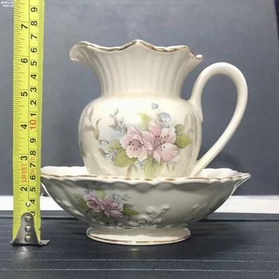 £50 • Buy 6  Chunky Wash Jug & Bowl MARYLEIGH POTTERY Flower Floral Water Basin Hexagonal
