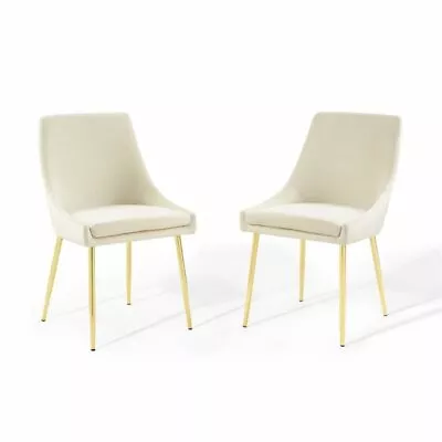 Modway Viscount 19  Performance Velvet Dining Chairs In Gold/Ivory (Set Of 2) • $172.99