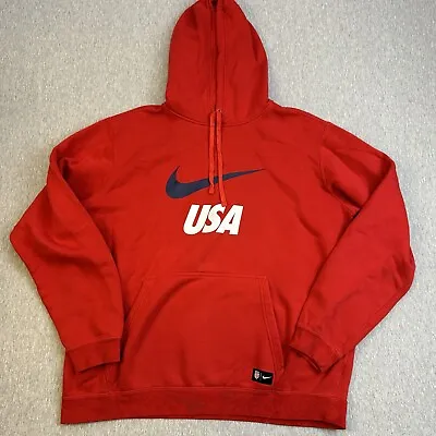 Mens Nike Swoosh Olympics USA Hoodie XL Red Pullover Hooded Sweatshirt Flaws • $14.40