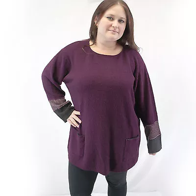 Margaret Winters Crunchy Cotton Double Cuff Shirt Blouse In Elderberry 2X • $79.99