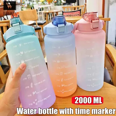$16.95 • Buy 2L Sports Water Bottle Large Capacity Straw Time Motivational Fitness Jugs AU