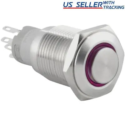 16mm Stainless Steel Momentary Push Button Switch With Violet LED • $7.89