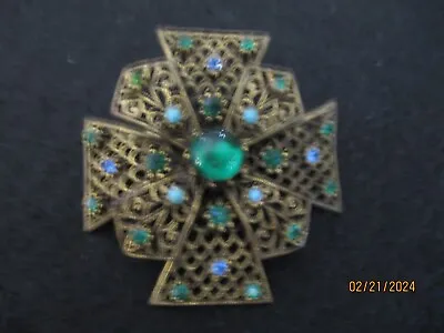 Vintage Brooch Mk. JJ Gold Tone  Maltese Cross Filigree • $16.50