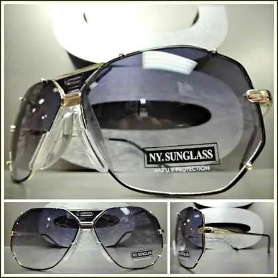 $14.99 • Buy Men's Classic Vintage Retro Hip Hop Style SUN GLASSES Large Gold & Black Frame
