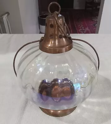 Vtg Copper Onion Glass Nautical Ship Hanging Lantern Marine Lamp Candle Holder • $22