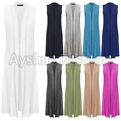 Ladies Sleeveless Long Maxi Cardigan Open Women Boyfriend Maxi Cardigan Wastcoat • £16.99