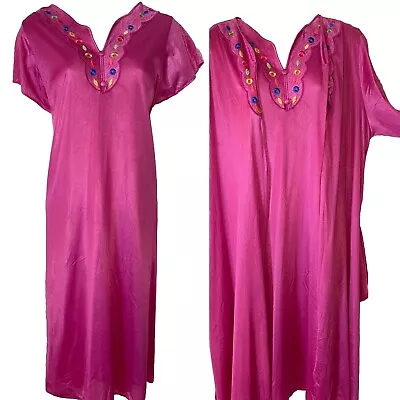 New Shadowline Gown Zip Robe Set Fuchsia Pink Fruit Loop MultiColor Circle S M + • £29.10