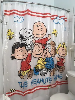 Vtg The Peanuts Gang All Characters Clear Vinyl Shower Curtain Rare • $74.55