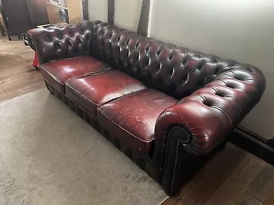 3 Seater Oxblood Leather Chesterfield Sofa  • £150