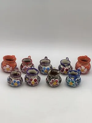 Terracotta Miniature Pots Hand Painted Mexico Kitchen Household Decor Set Of 9 • $23.19