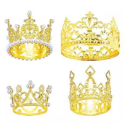4 Pcs Vintage Mini Tiara Crystal Pearl Crown Topper For Wedding Party Flower  • $18.61