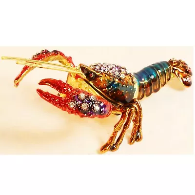 $21.99 • Buy Bejeweled Enameled Animal Trinket Box/Figurine With Rhinestones- Lobster