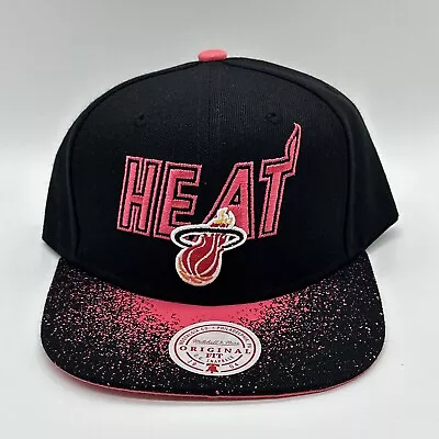 Mitchell & Ness Miami Heat Snapback ‘Spray Paint’ Hat NBA Pink/Black New • $19.99