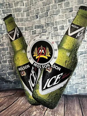 Vintage Molson Ice Metal Beer Sign Advertising Thermometer Bar Man Cave Brewery • $89