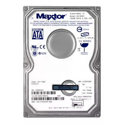 MAXTOR DiamondMax 10 160GB 7.2K 8MB SATA II 3.5'' 6V160E0 • £39.60