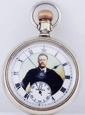 Antique Omega Masonic Pocket Watch-American President T.Roosevelt On Dial RARE • $1764.18