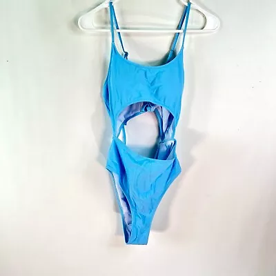 Zaful One Piece Swimsuit Size L Teen French Cut Halter Neck Cross Back  Blue • $17.95