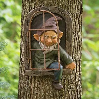 Garden Gnome Tree Sculpture Garden Decoration Fairy Door Outdoor Ornament Elf • £11.99