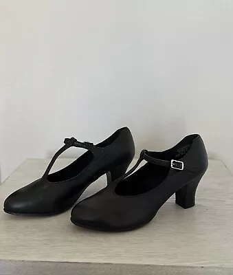 GENTLY USED Capezio Tap Jr. Footlight T-Strap Shoes Women's Size 6.5 Black • $40